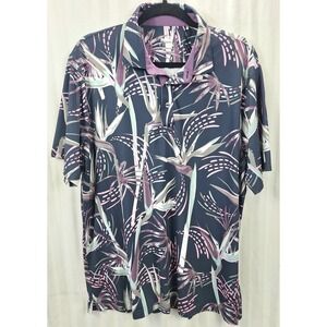 Puma Golf Mens Large Navy Purple Tropical Bird of Paradise Floral Polo Shirt